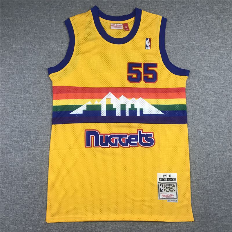 Men Denver Nuggets #55 Mutombo Yellow Best mesh 2021 NBA Jersey->denver nuggets->NBA Jersey